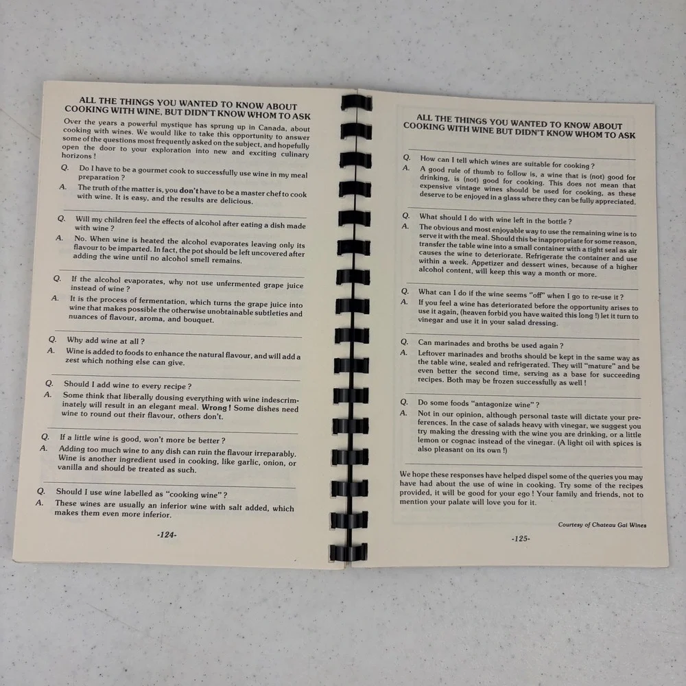 Experience‎ a Taste of Wine Grape & Wine Recipes Cookbook Ontario 1985 Vintage